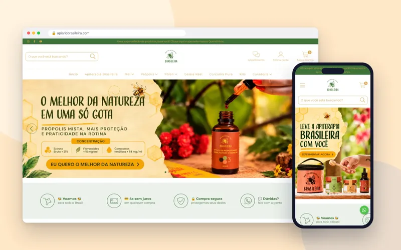 Loja da Apiário Brasileira no computador e no celular