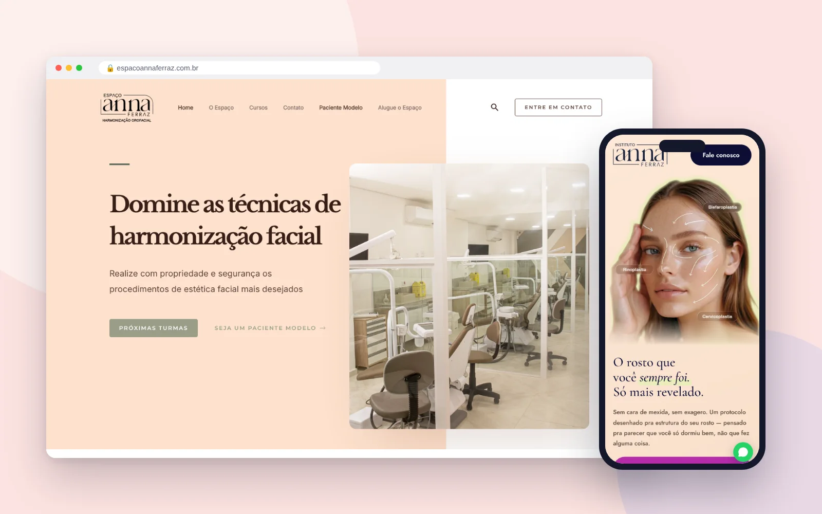 Sitio del Espaço Anna Ferraz en la computadora y del Instituto en el celular